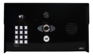 1 button Opyn Pro IP Powder Coat Pedestal Callbox with Keypad and Prox 125k Reader. (Horiz