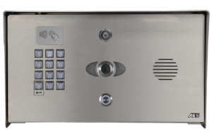 1 button Opyn Pro IP Stainless Steel Pedestal Callbox with Keypad and Prox 125k Reader. (H